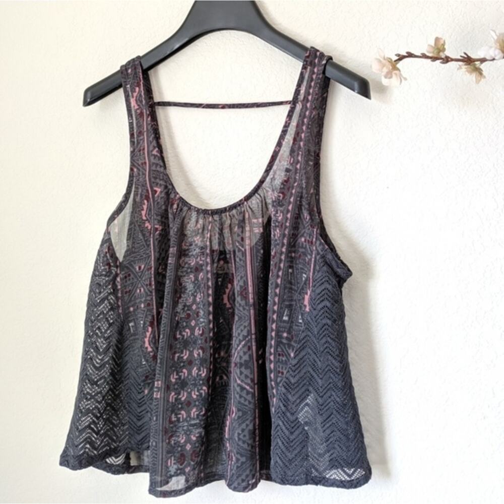 HOLLISTER Flowy Boho‎ Lace Grey Sheer Crop Top Tank Sleeveless Bohemian Small